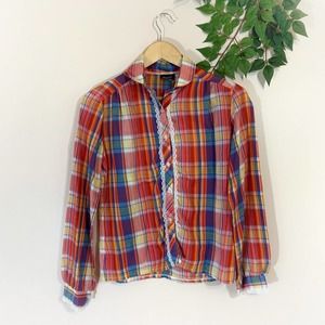 Vintage Patti Plaid Button Down Lace Trim Western